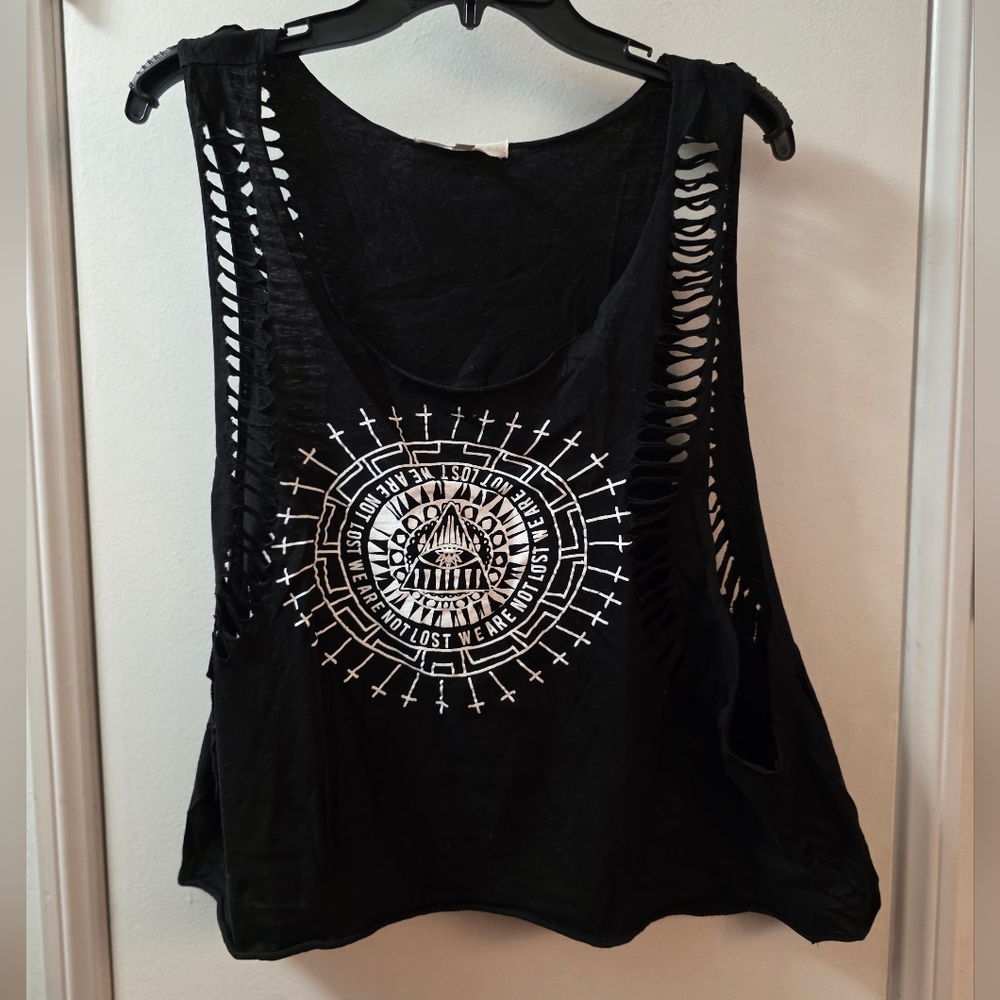 Link Black Muscle Tee with White Graphic Cutouts